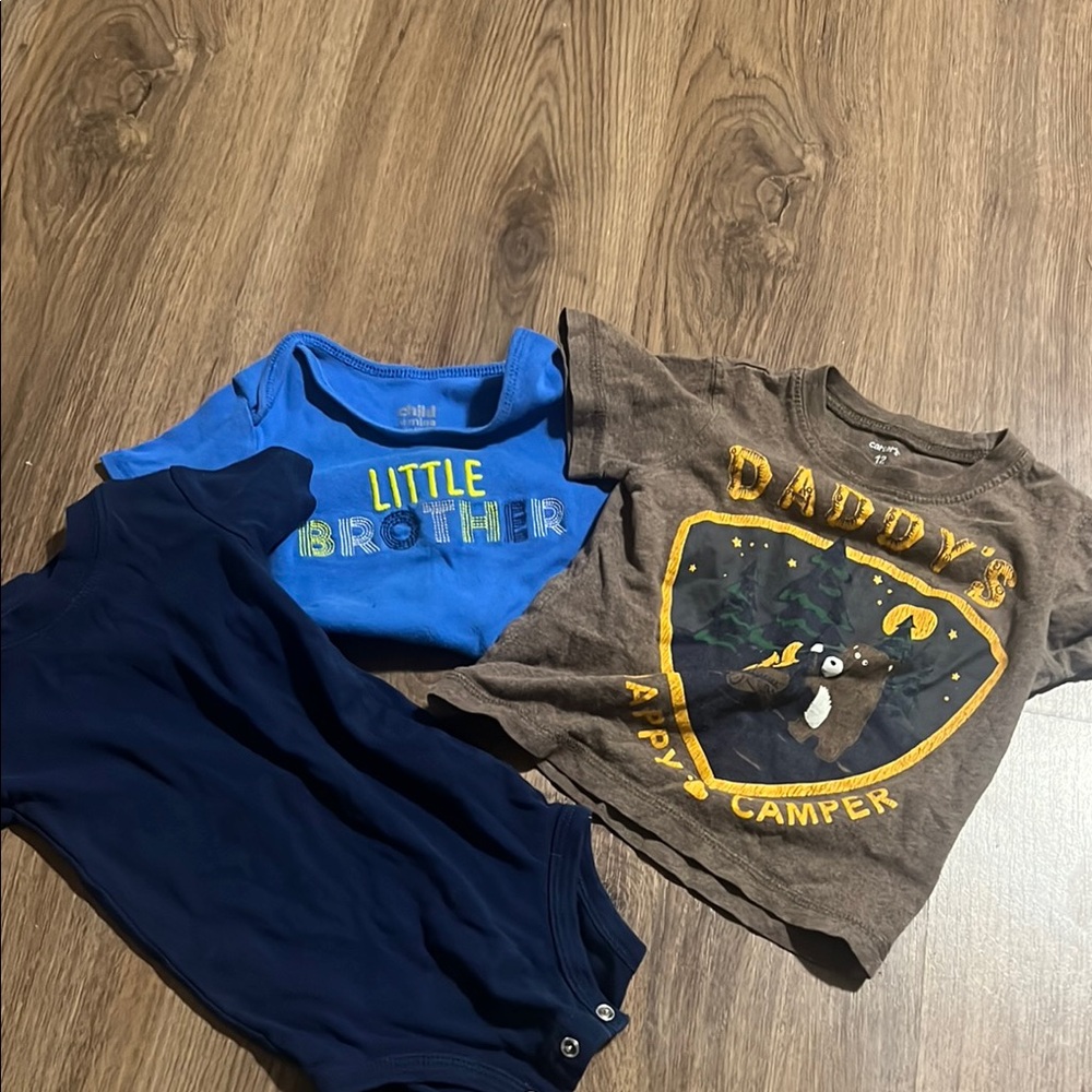 Little Brother Blue and Daddy's Happy Camper Brown Kids Shirts